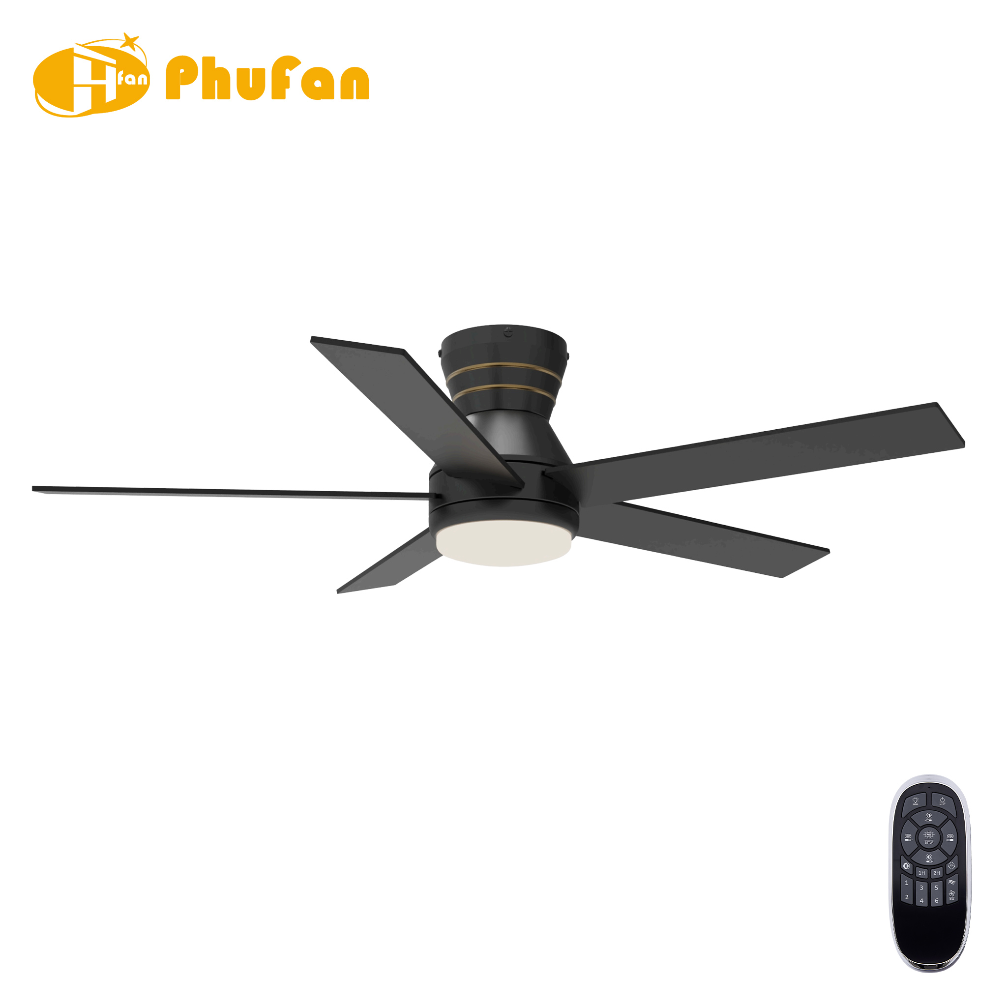 5 Blade Flush Mount Ceiling Fan Light Remote Silent Reversible BLDC Motor