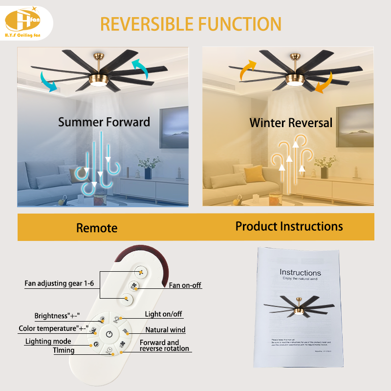Ceiling Fan with Light 8 ABS Blades DC Motor for Villa High Ceiling Living Room
