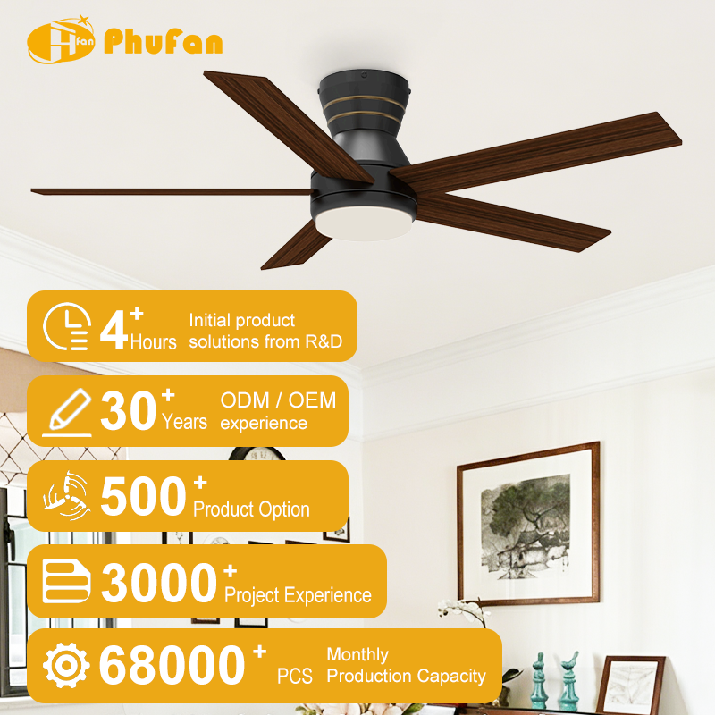 5 Blade Flush Mount Ceiling Fan Light Remote Silent Reversible BLDC Motor