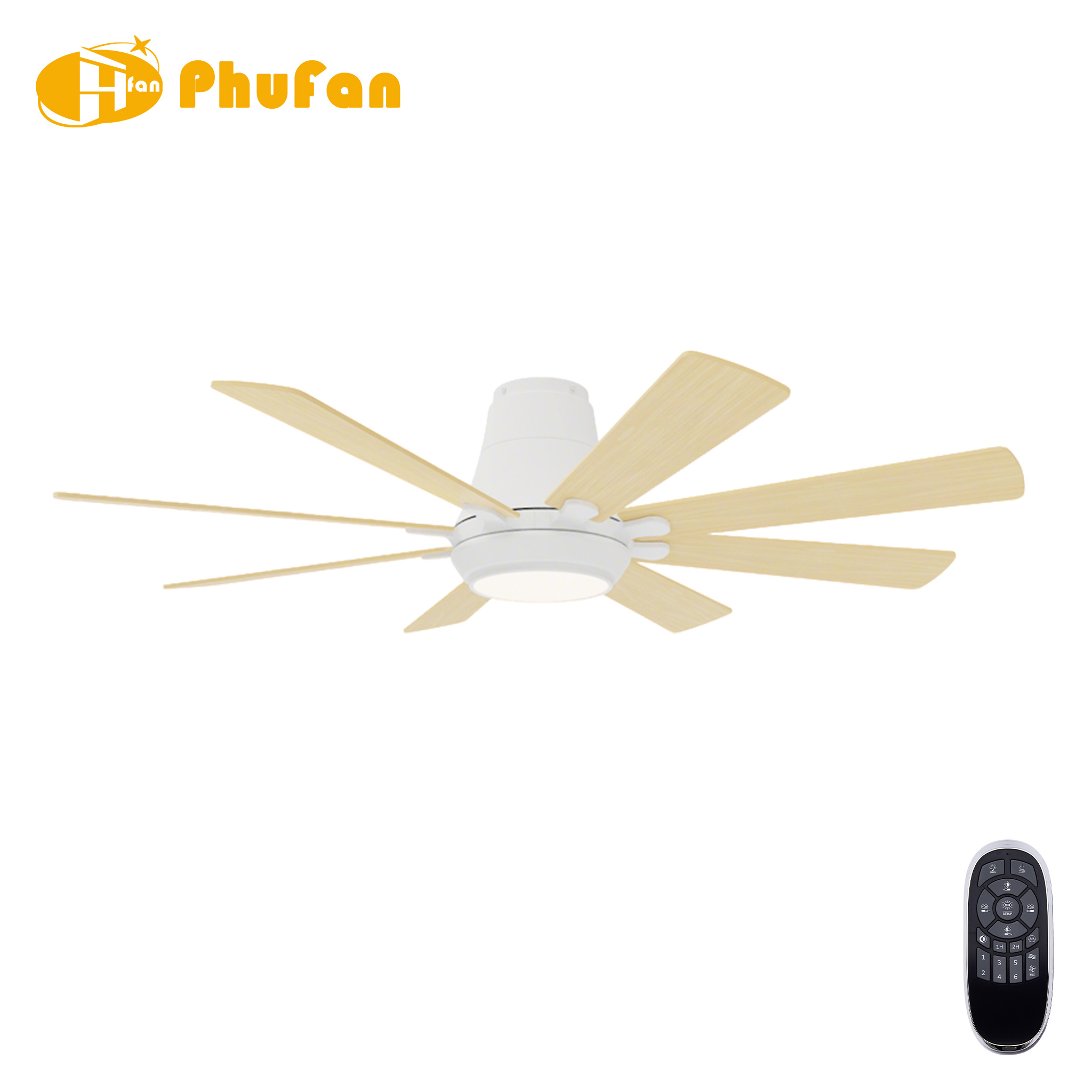 Plywood Flush Mount Ceiling Fan with LED Light and Remote