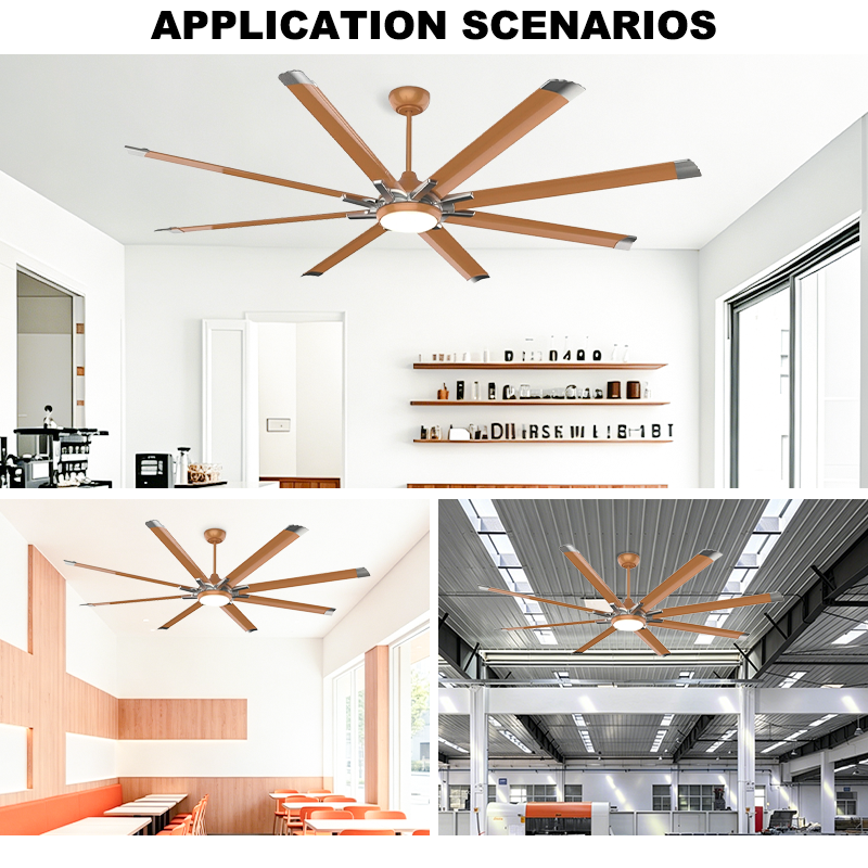 Large Ceiling Fan with Light - 8 Orange Blades with Silver Tips