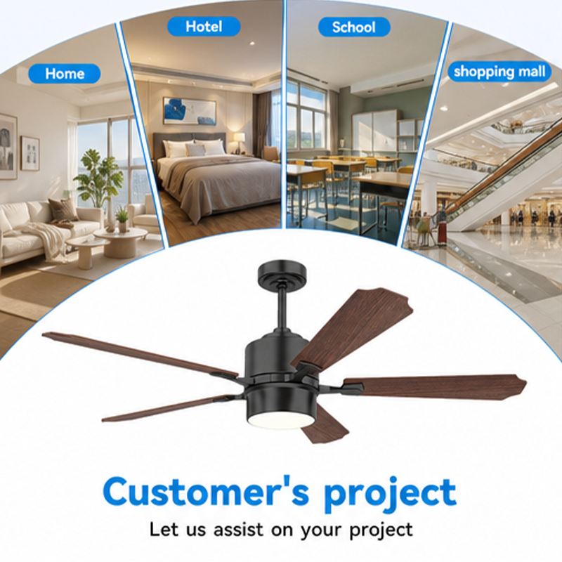サムネイル： 5 Blade Ceiling Fan Light Dark Wood Grain Blades For Bedroom Living Room