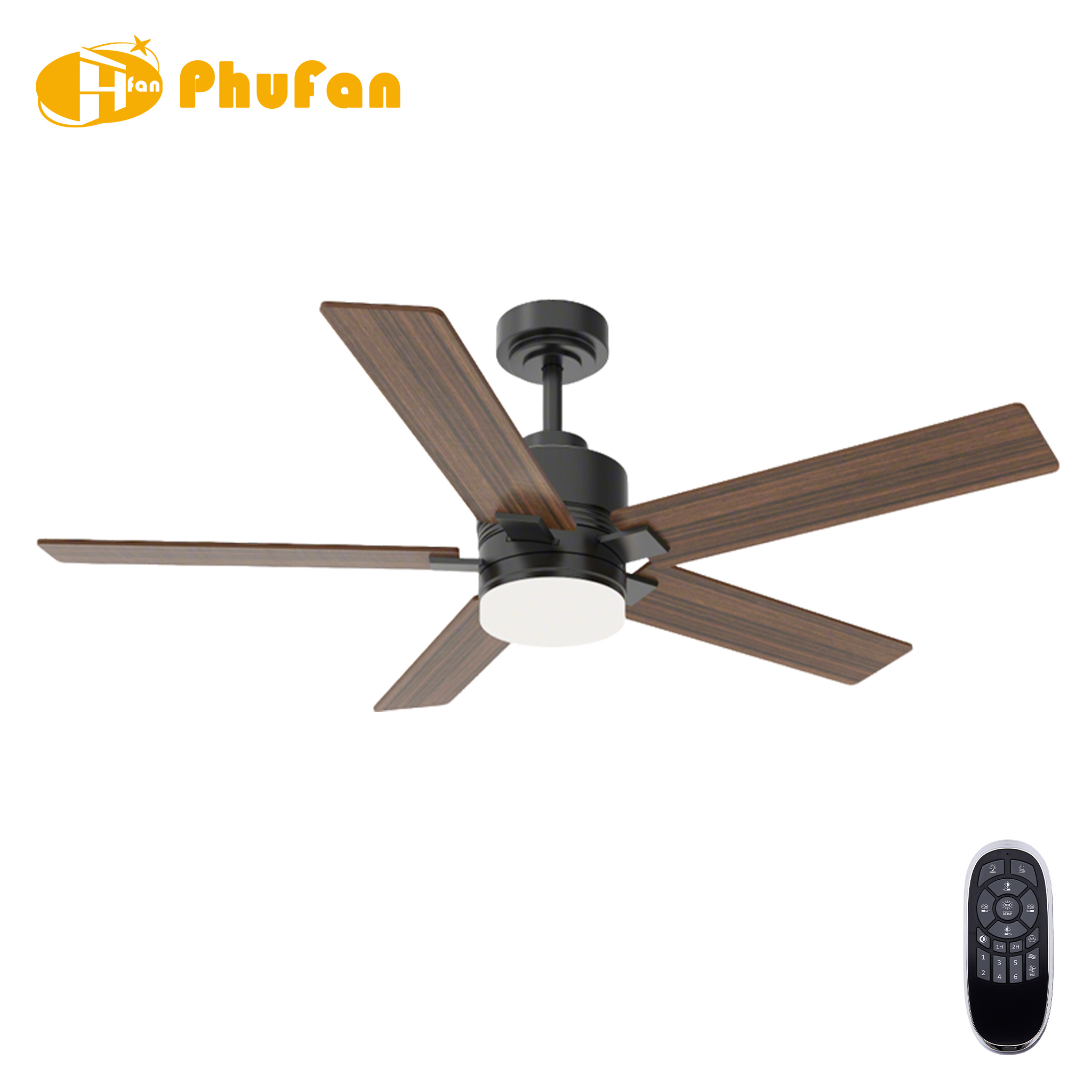 Ceiling Fan with Separate Three-Tone LED Light and Remote