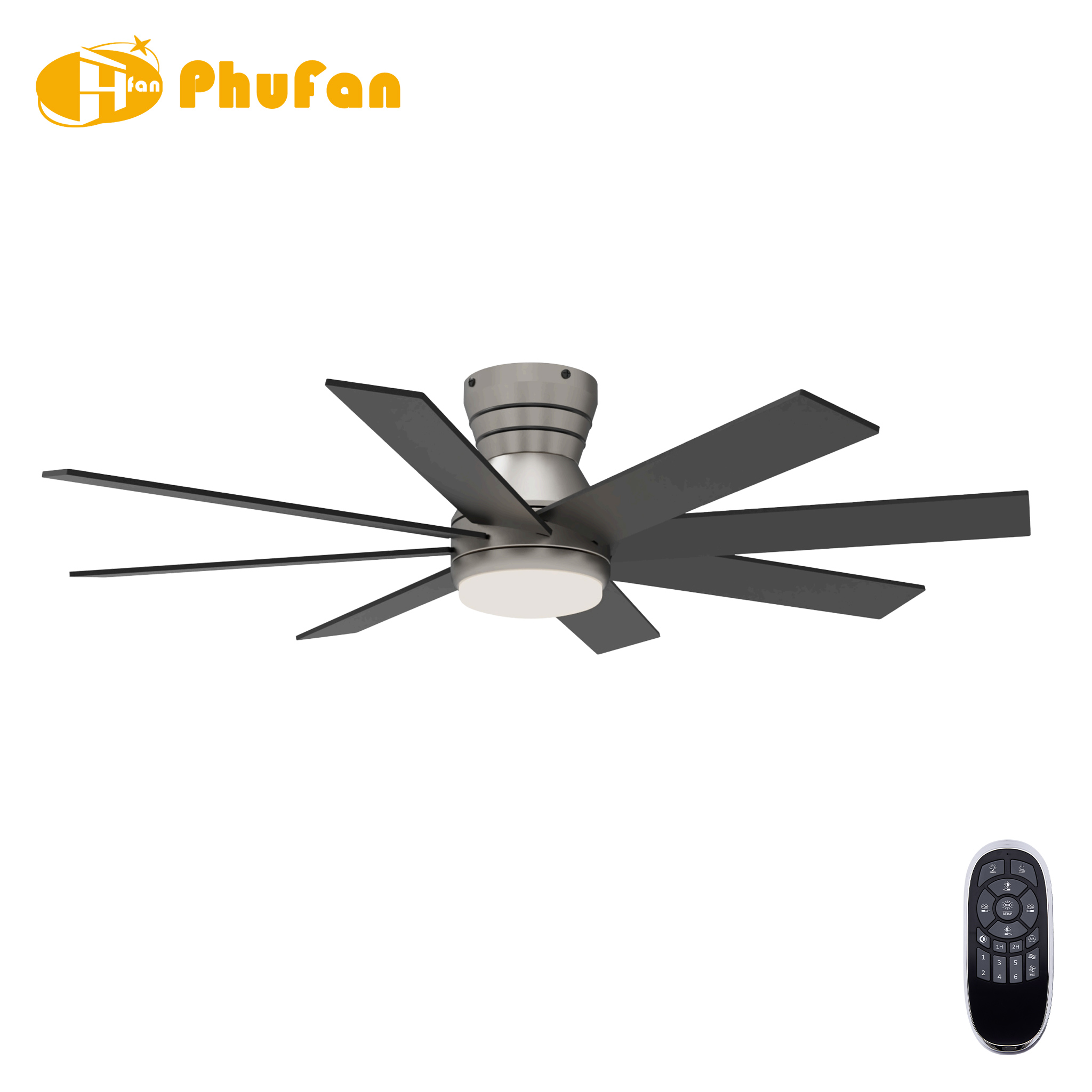 8 Blade Flush Mount Ceiling Fan Light Large Airflow Low Profile Hugger Fan Lamp
