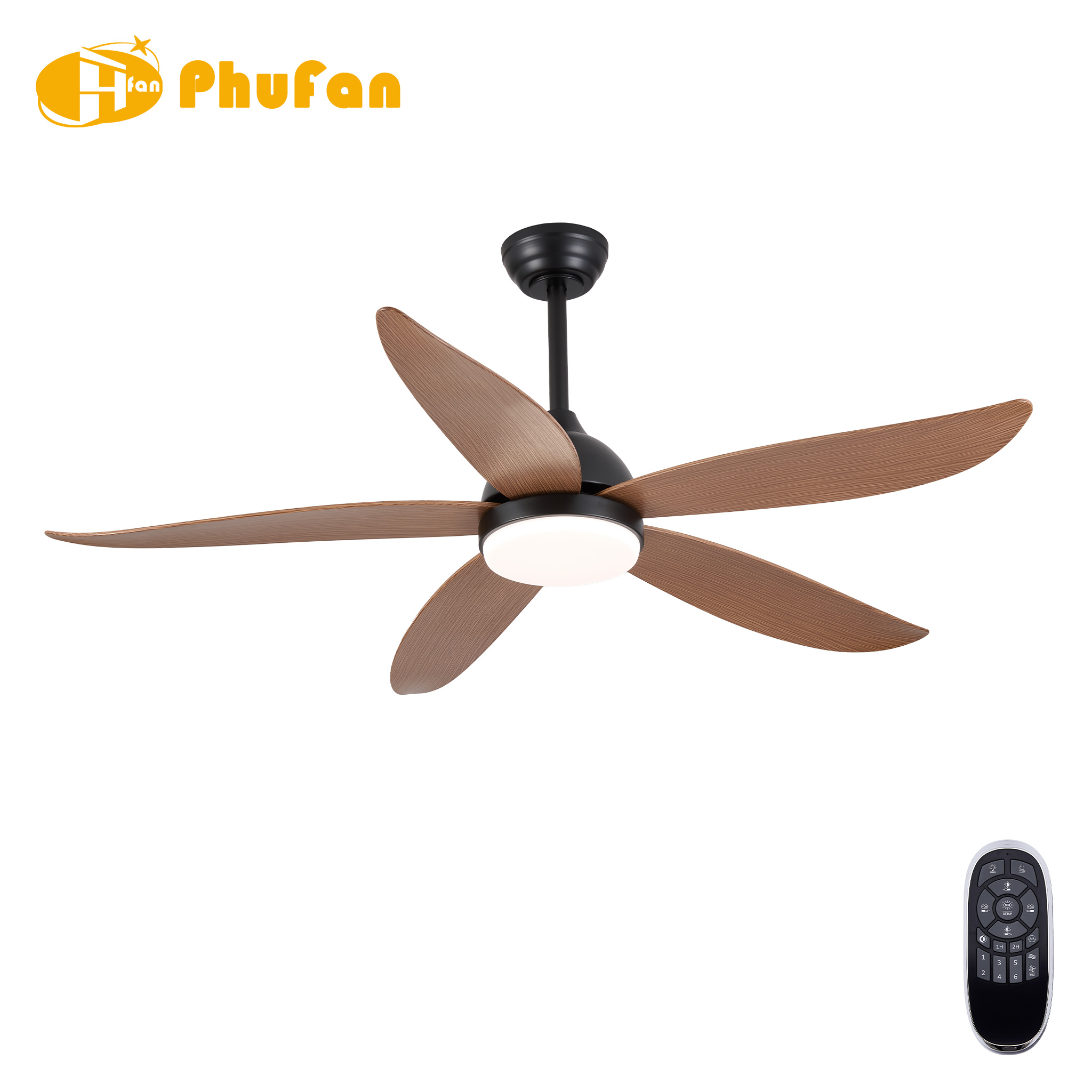 5 Blade Ceiling Fan Light, Dark Wood Grain ABS Blades for Living Room Bedroom
