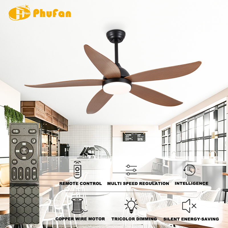 תמונה ממוזערת: 5 Blade Ceiling Fan Light, Dark Wood Grain ABS Blades for Living Room Bedroom 