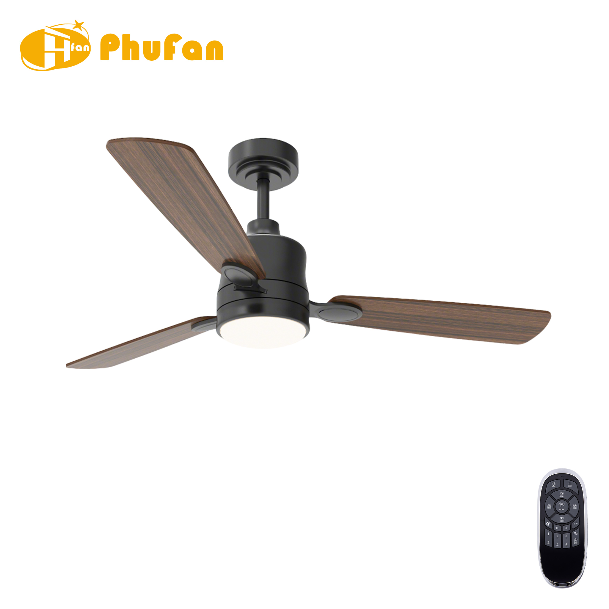 Mini Wood Blade Ceiling Fan with Light - 5 Blades and Remote