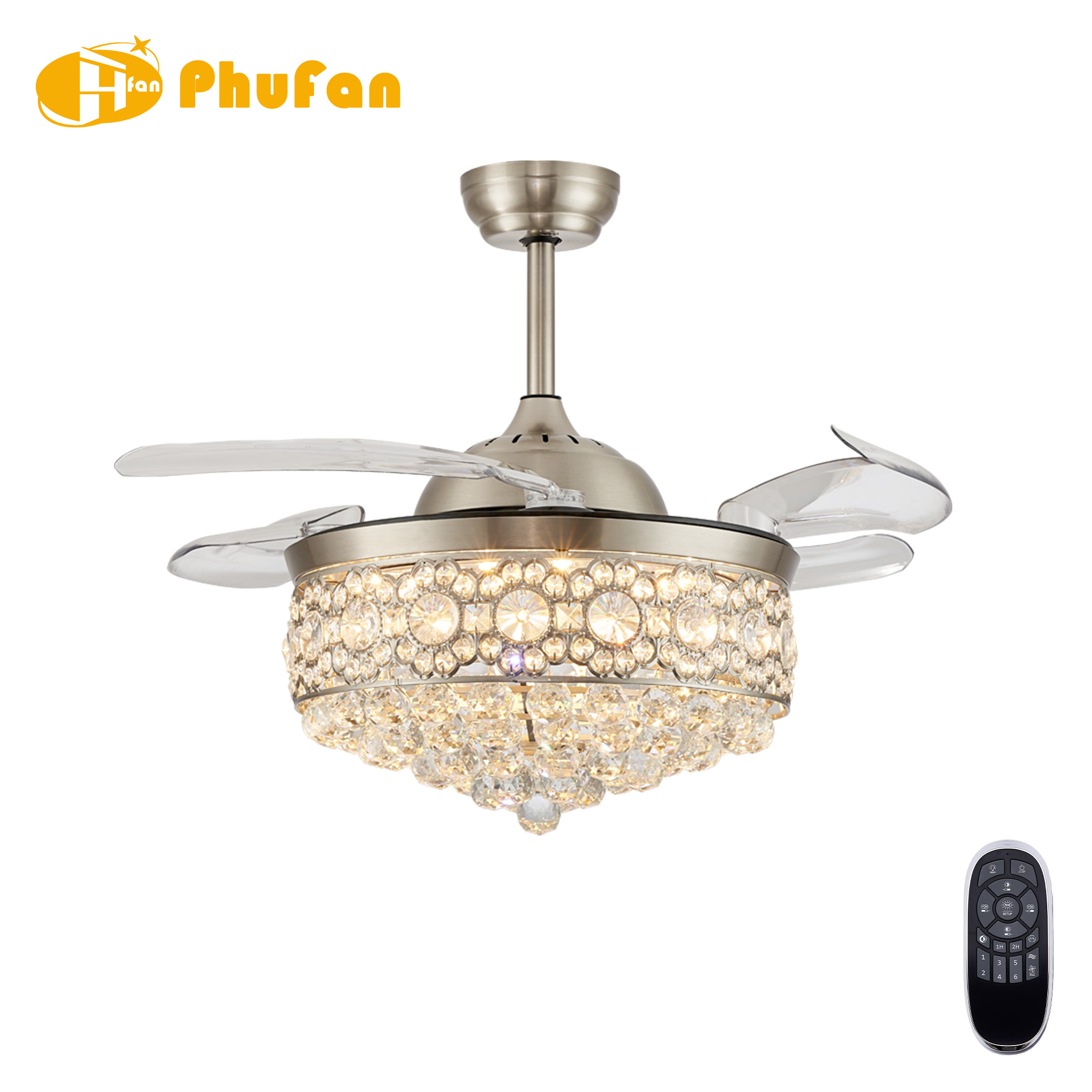 Luxury Crystal Ceiling Fan Light 3 Color Adjustable LED & Remote Control