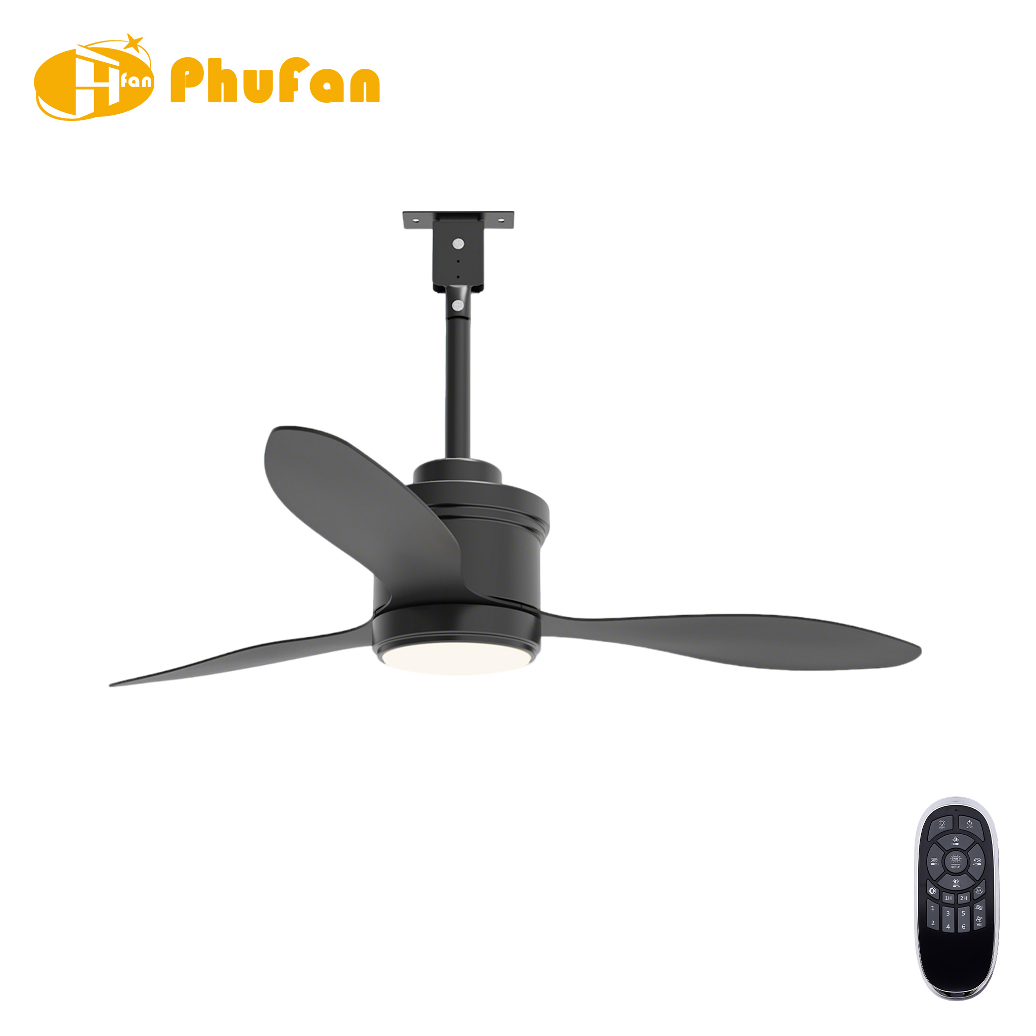 IP 65 3 Blade Ceiling Fan Light Remote Control Silent Reversible DC Motor