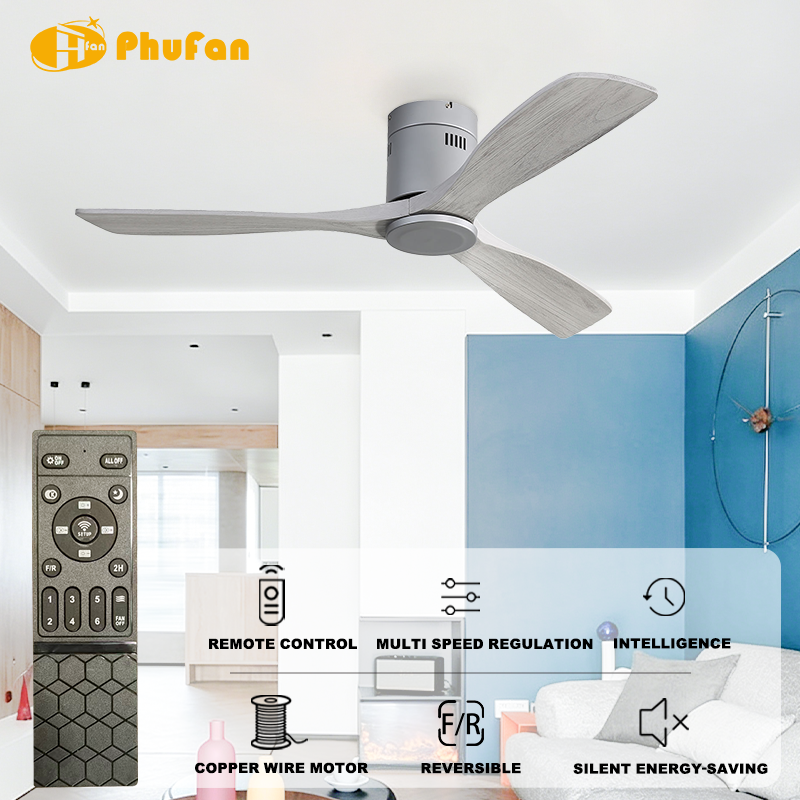Low Profile Flush Mount Modern Ceiling Fan With Light  for Low Ceiling Bedroom
