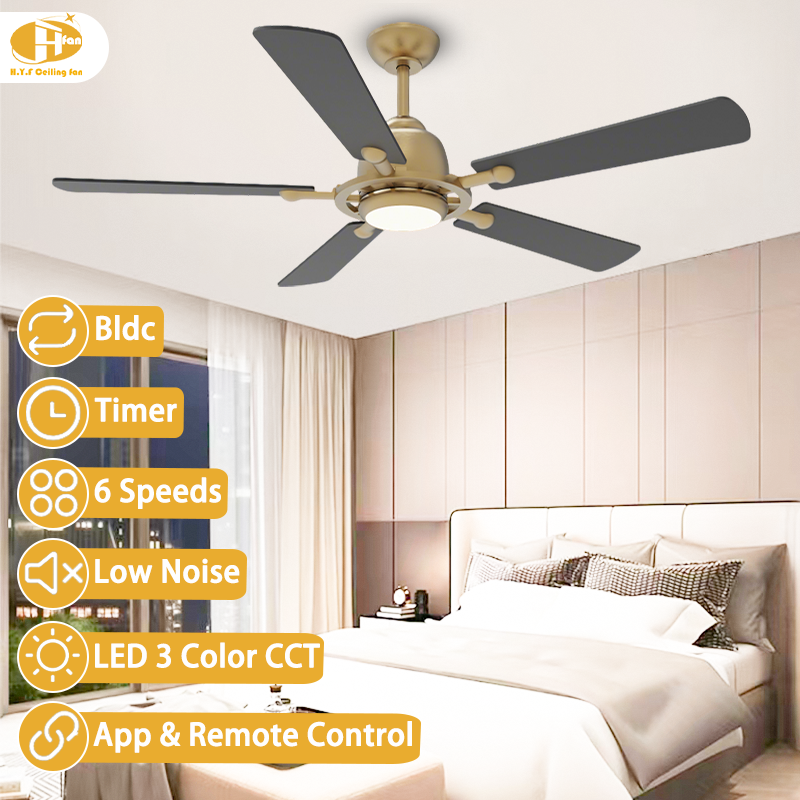 5 Blade Ceiling Fan Light Remote Silent Reversible BLDC Motor For Bedroom