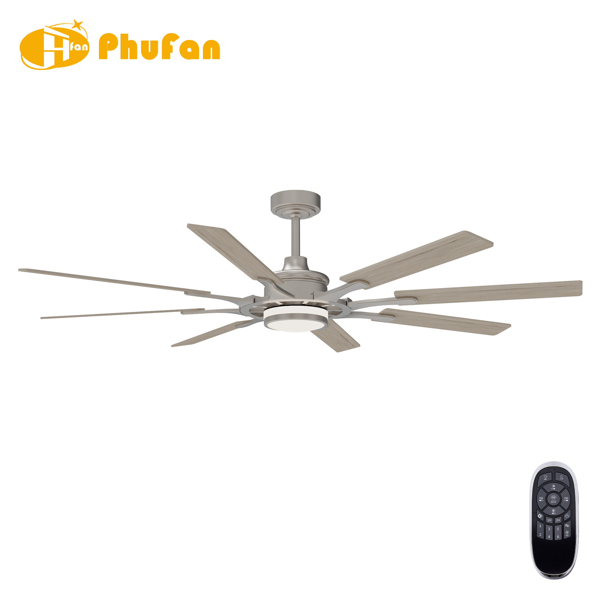 Traditional 72-Inch 8-Blade Ceiling Fan Light LED Remote Control