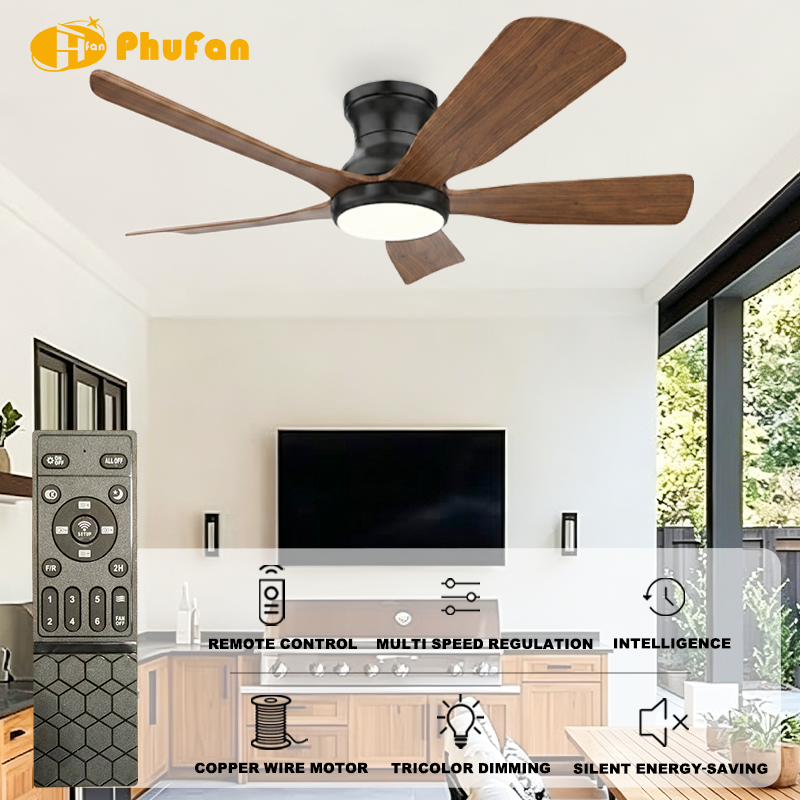 Flush Mount Hugger 5-Blade Ceiling Fan Light Low Lamp for Small Room Hallway