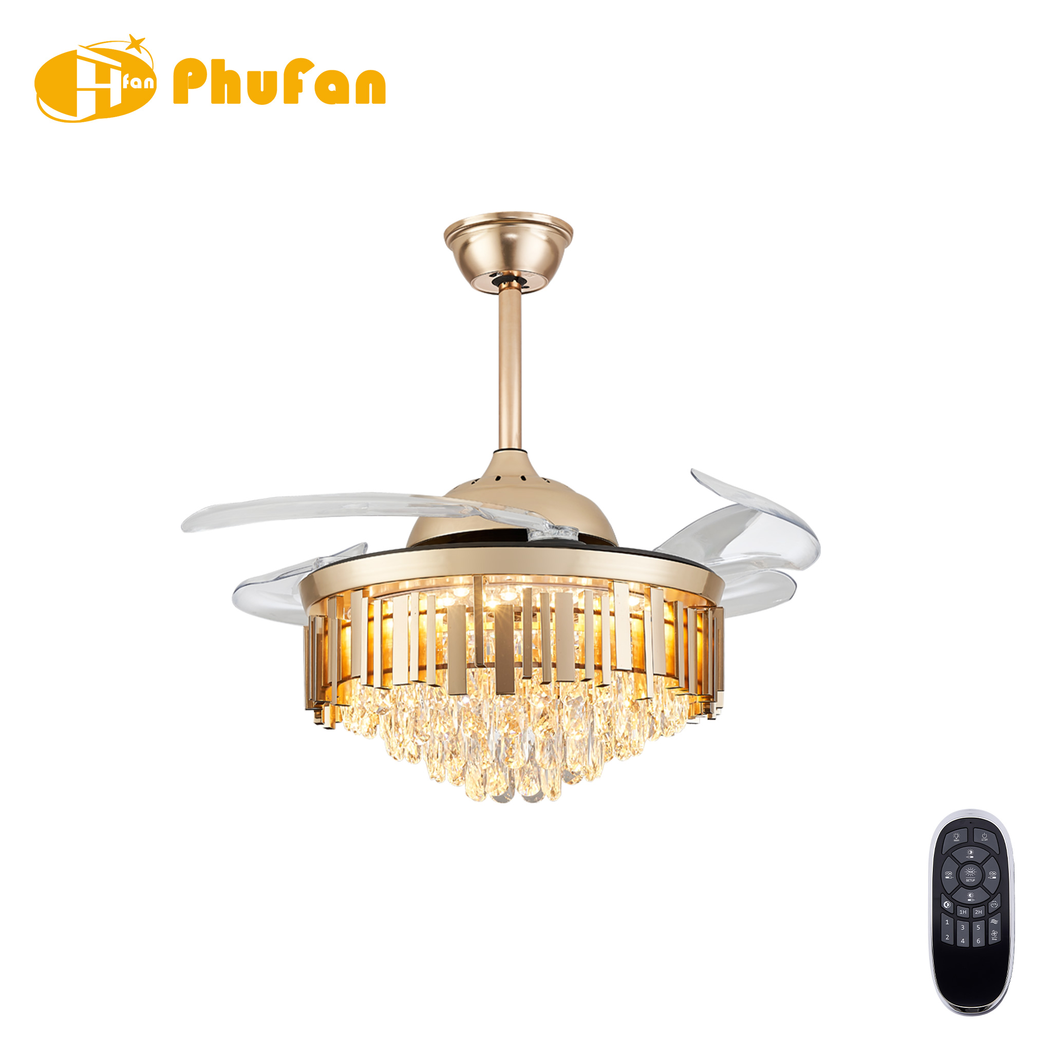 Retractable Ceiling Fan Light, Invisible Transparent Blades for Living Space
