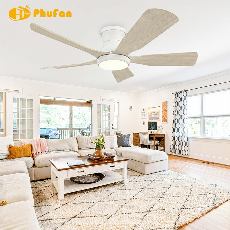 Flush Mount Hugger 5-Blade Ceiling Fan Light Low Lamp for Small Room Hallway