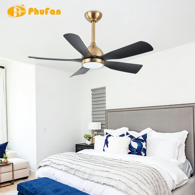 Black Ceiling Fan with Light for Dining Area - 5 ABS Blades