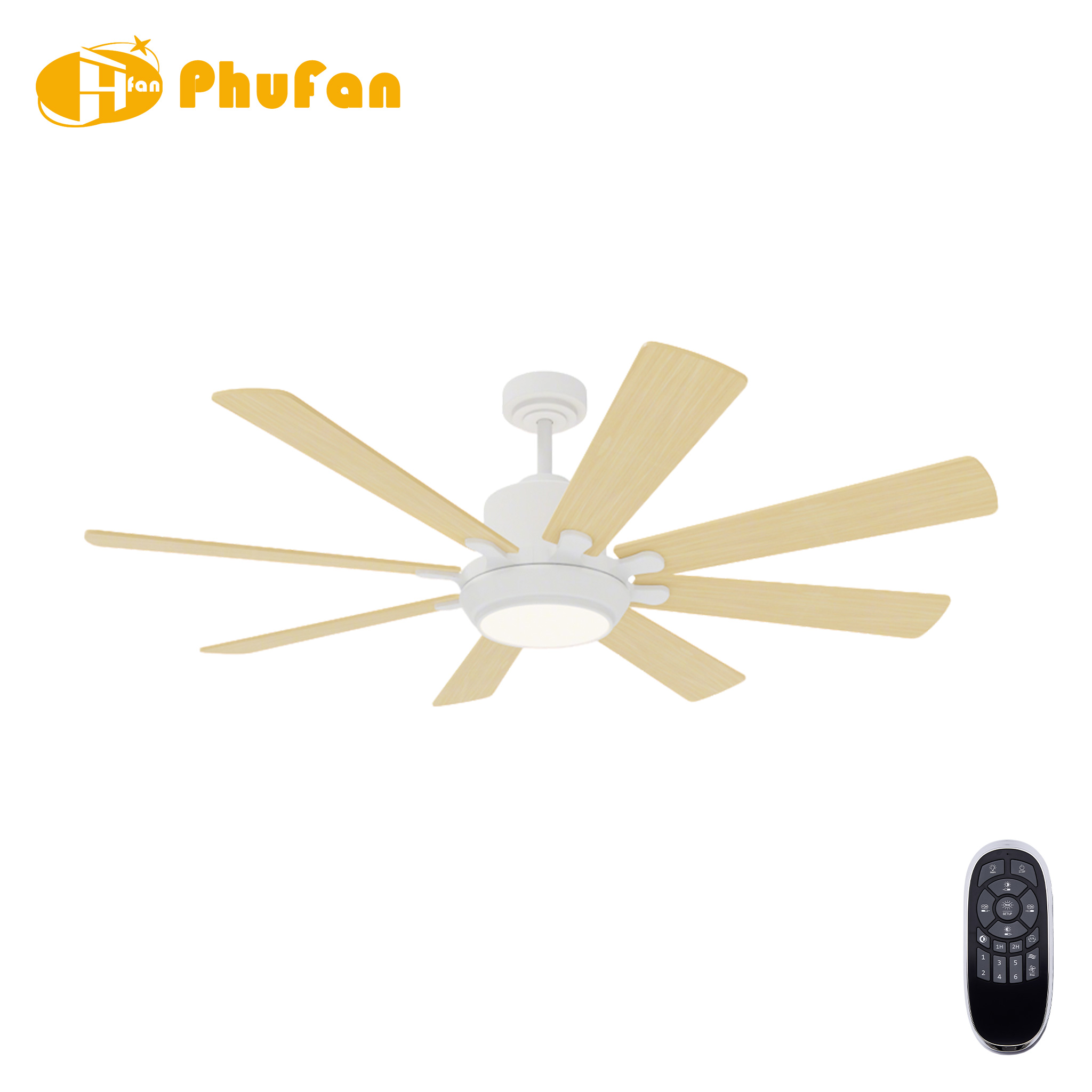Plywood Ceiling Fan with Dimmable LED Light, Downrod and Remote