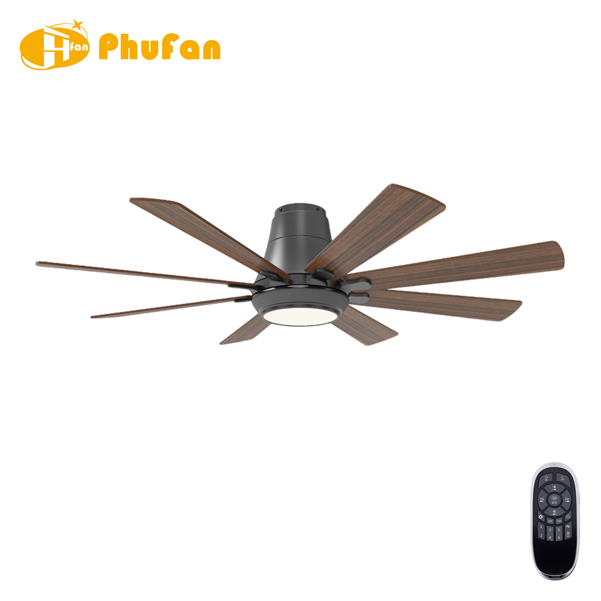 Plywood Flush Mount Ceiling Fan with LED Light and Remote