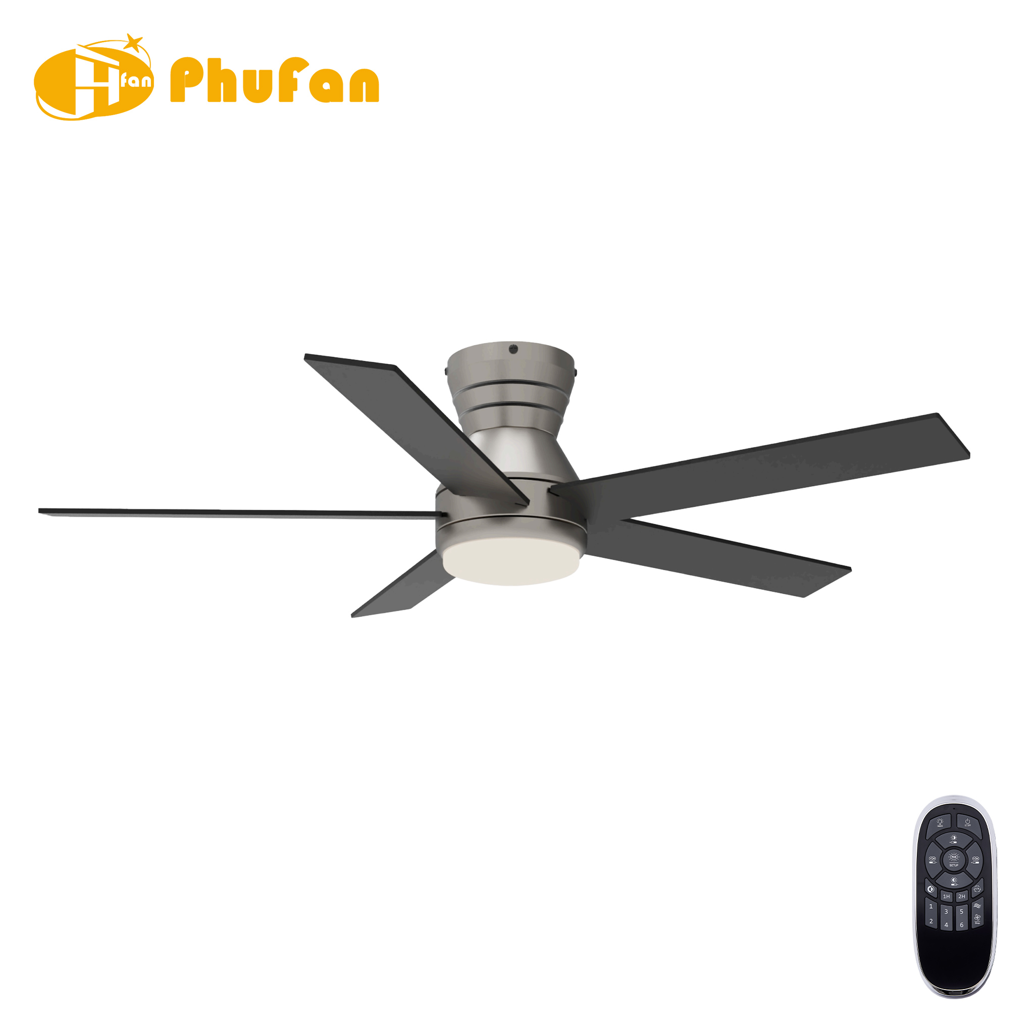 5 Blade Flush Mount Ceiling Fan Light Remote Silent Reversible BLDC Motor