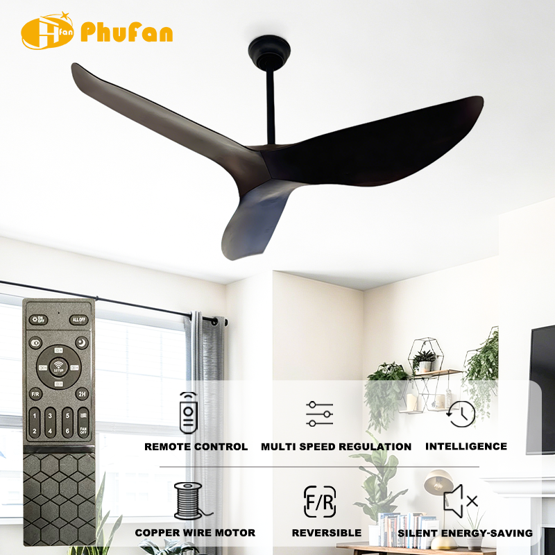 Matte Black Curved Wing No Light Ceiling Fan for Bedroom Cottage Patio