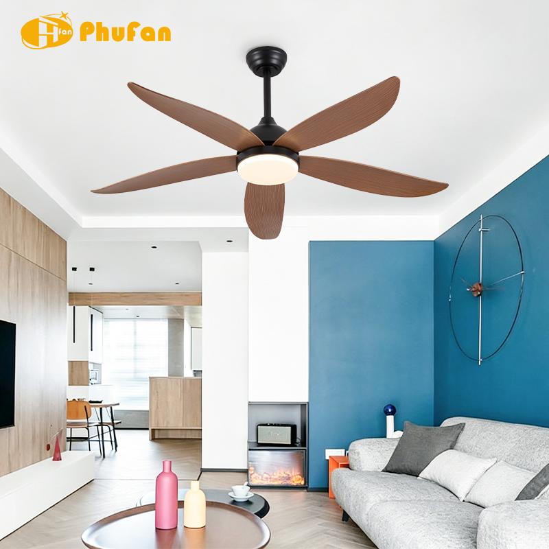 5 Blade Ceiling Fan Light, Dark Wood Grain ABS Blades for Living Room Bedroom
