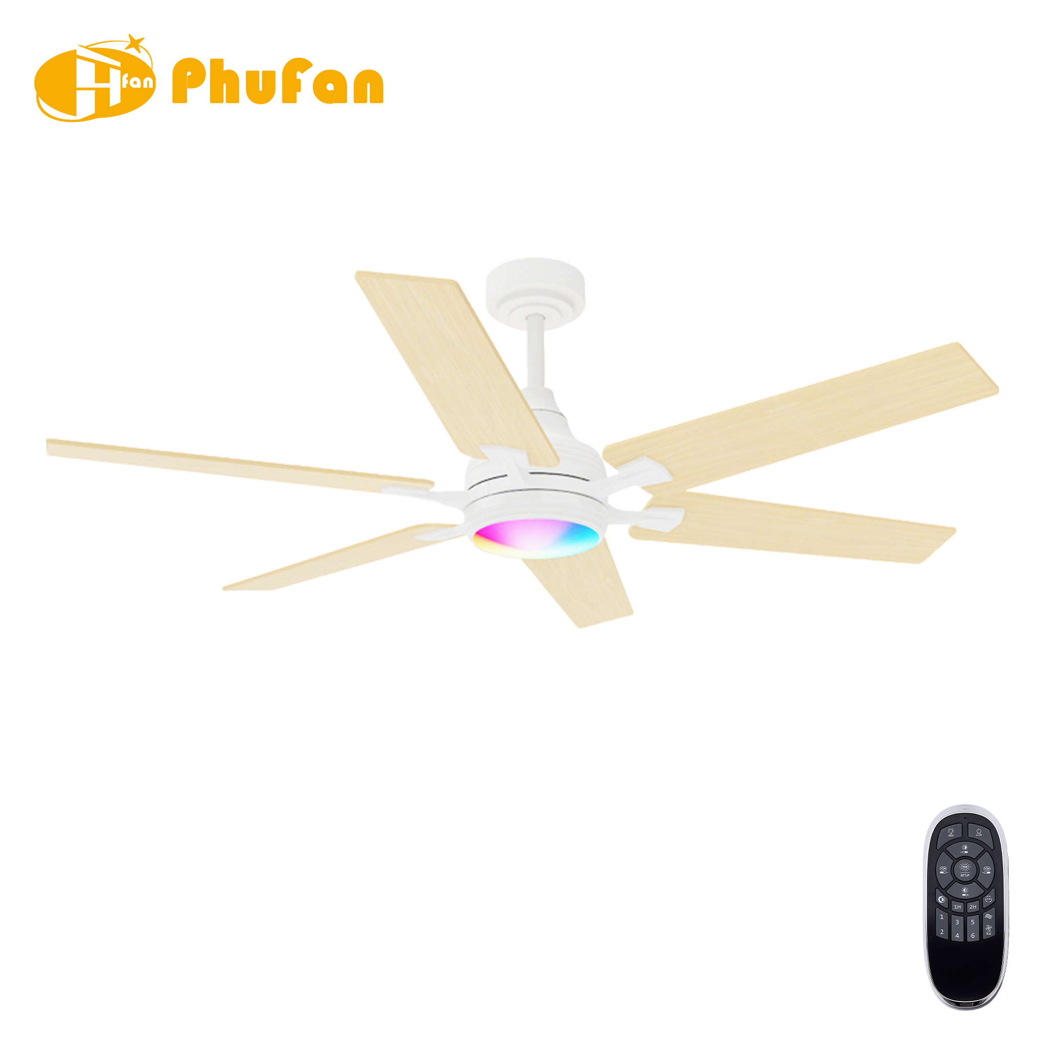 Ceiling Fan Reversible Blades RGB Dimmable LED Light with Remote for Bedroom