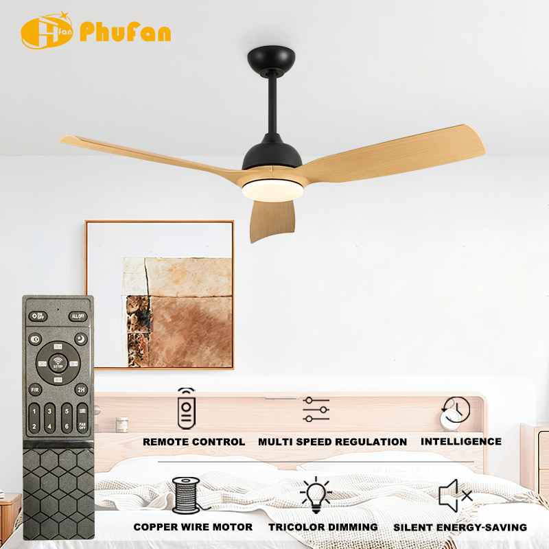 Curved ABS Ceiling Fan with LED Light and Remote Control