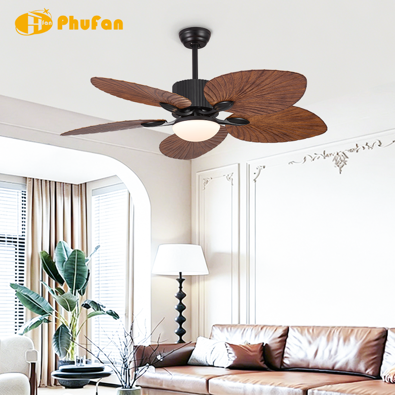 5 Palm Leaf Ceiling Fan Light, Vertical Rib Motor Body or Villa Cafe Balcony