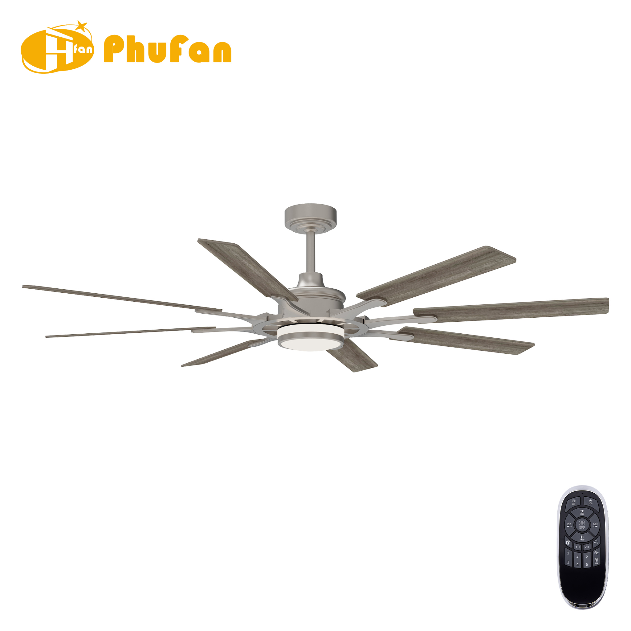 Traditional 72-Inch 8-Blade Ceiling Fan Light LED Remote Control