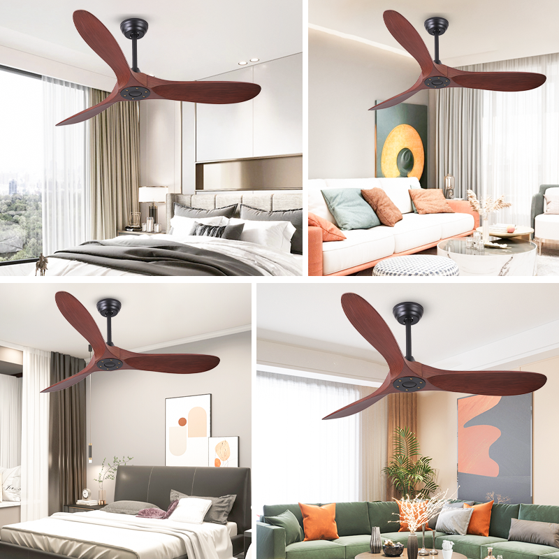 No Light 3 Aerodynamic Wood Grain Ceiling Fan, Wide Curved Dark Walnut ABS Blade