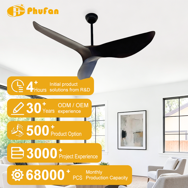 Matte Black Curved Wing No Light Ceiling Fan for Bedroom Cottage Patio