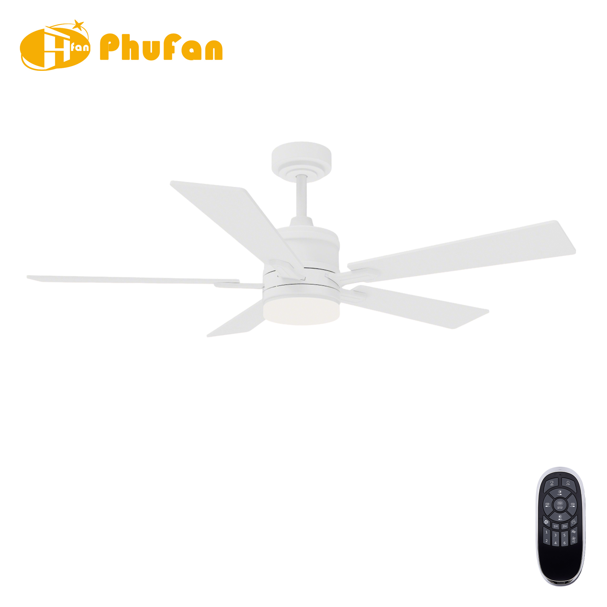 5-Blade Ceiling Fan, Reversible Blades, Dimmable Central LED Light & Hand Remote