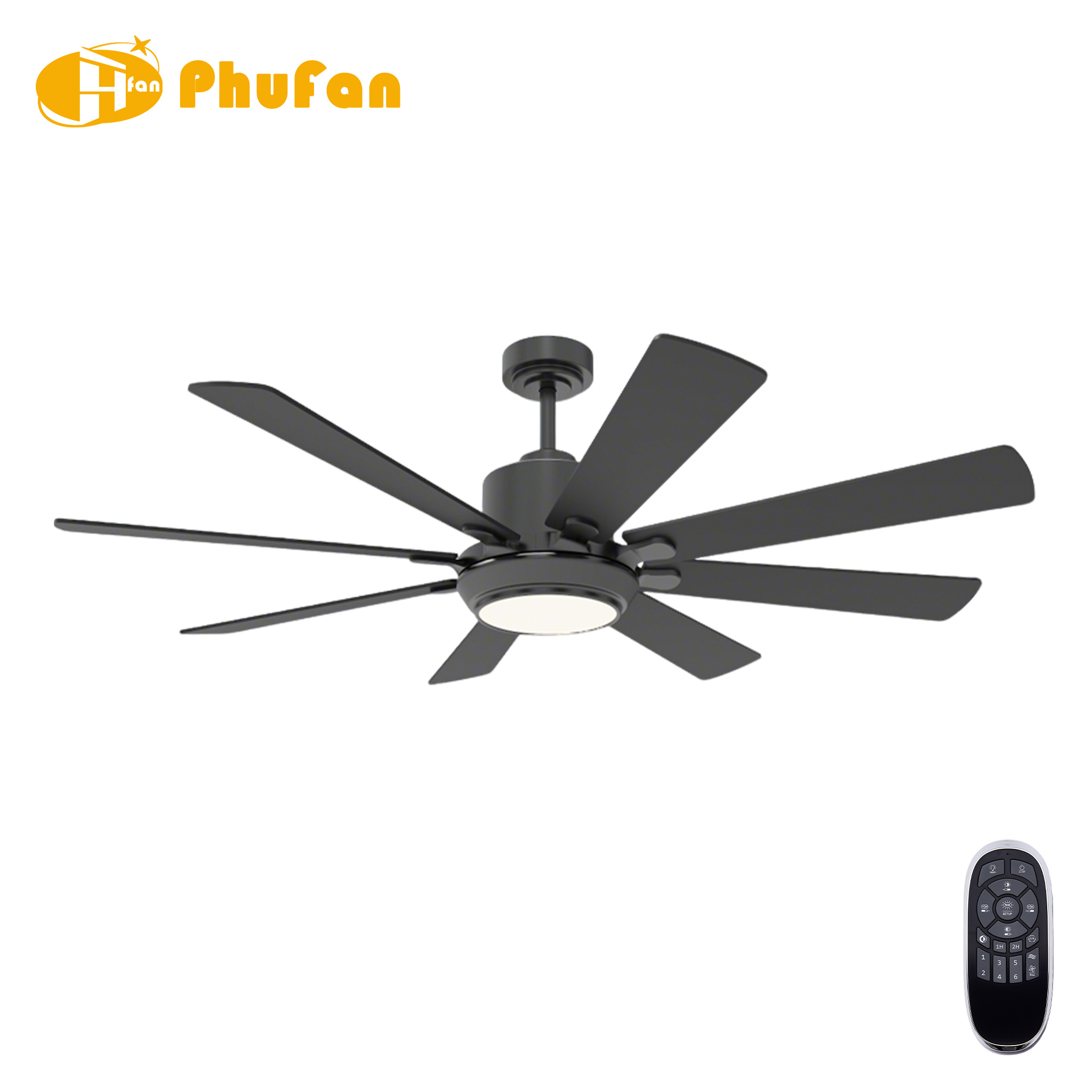 Plywood Ceiling Fan with Dimmable LED Light, Downrod and Remote