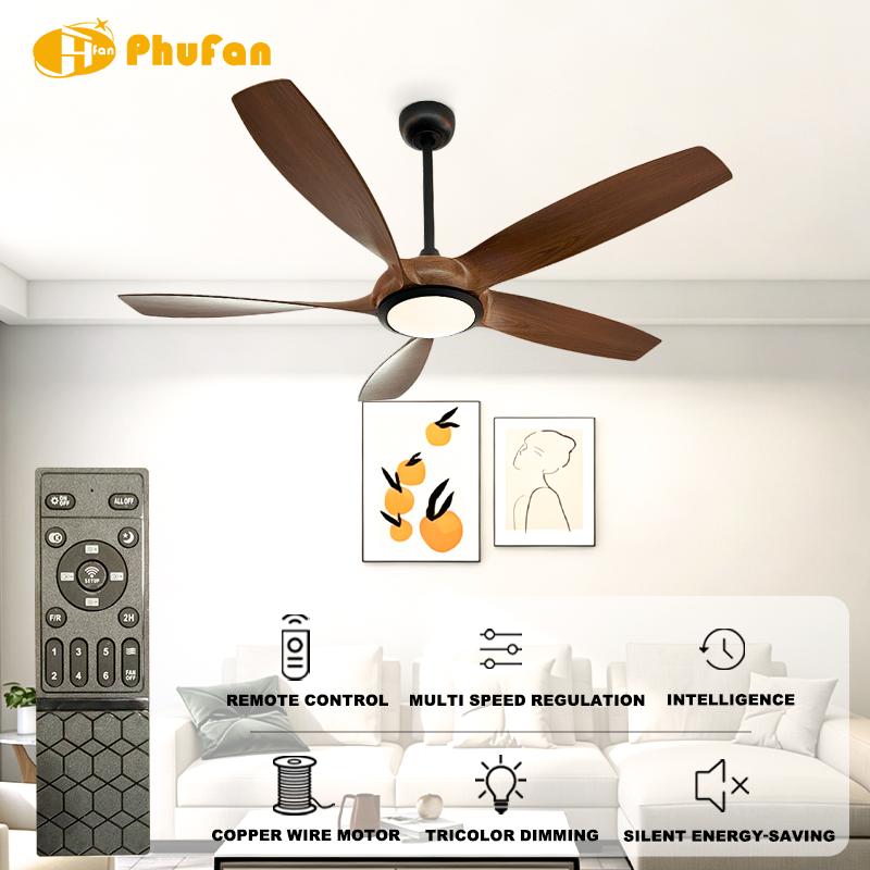 5 Wide Curved Blade Ceiling Fan Light Large Airflow Decor Fan Lamp for OpenSpace