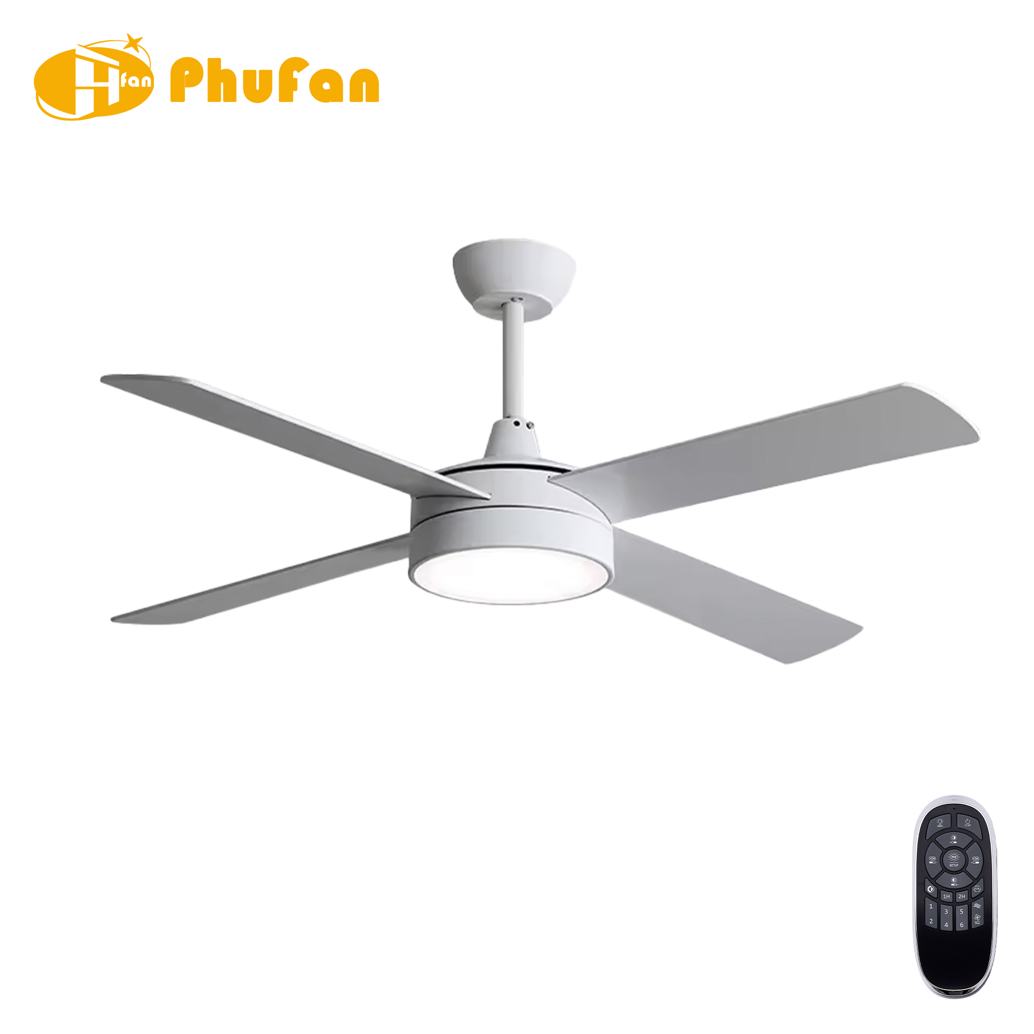 4 Blade Ceiling Fan Light Remote Silent Reversible BLDC Motor For Bedroom