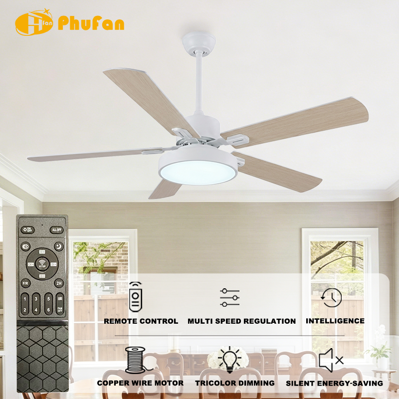 5 Blade Ceiling Fan Light Remote Silent Reversible BLDC Motor, Minimalist Fan