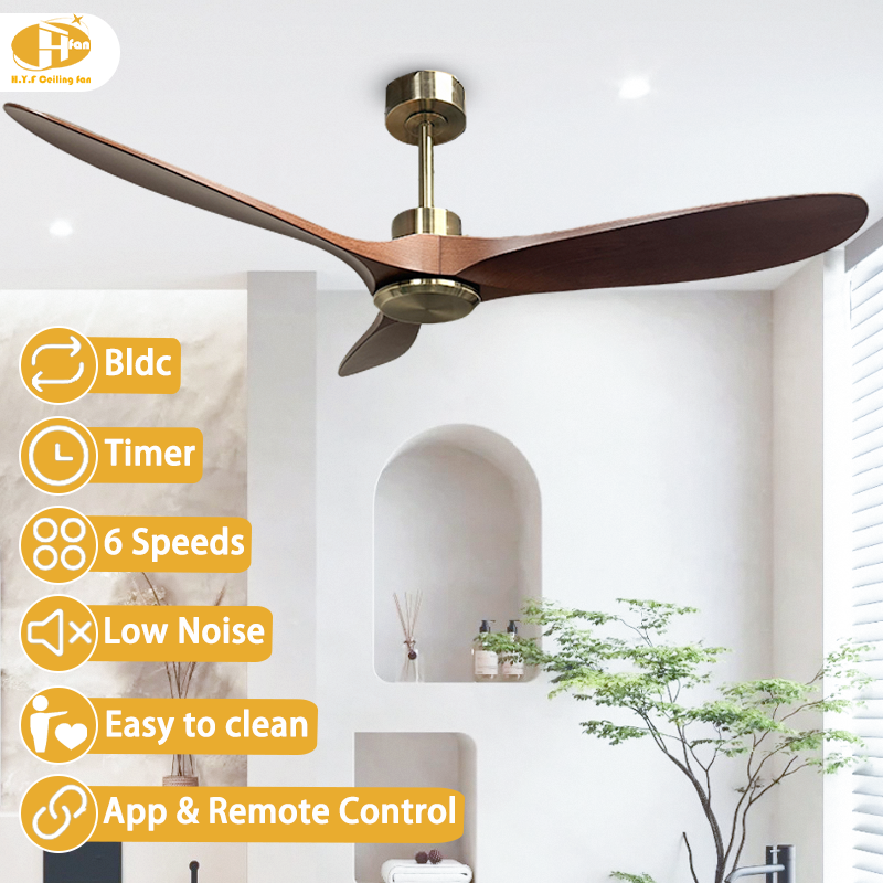 Solid Wood Silent Ceiling Fan Without Light Forward & Reverse Airflow for Hotel