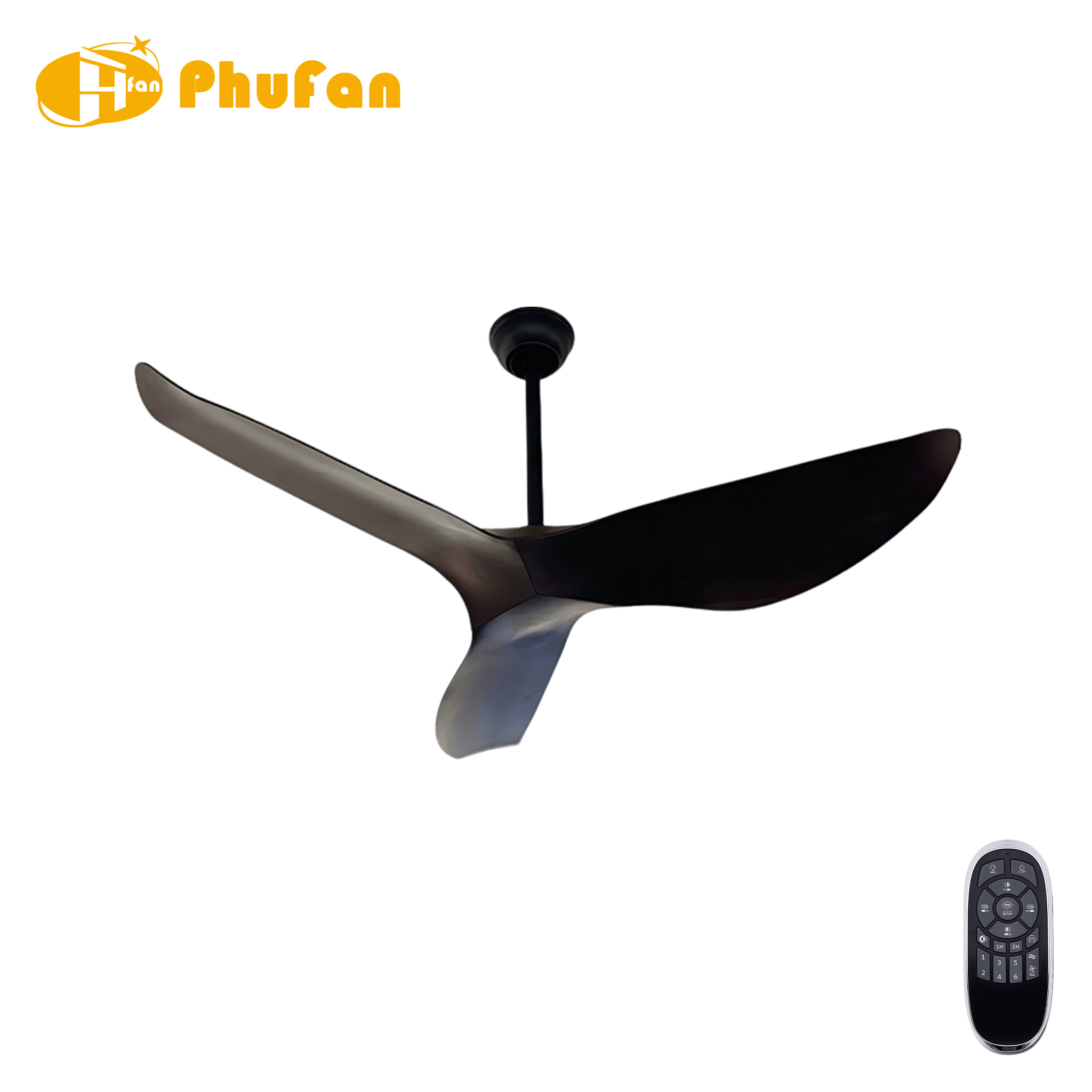Matte Black Curved Wing No Light Ceiling Fan for Bedroom Cottage Patio