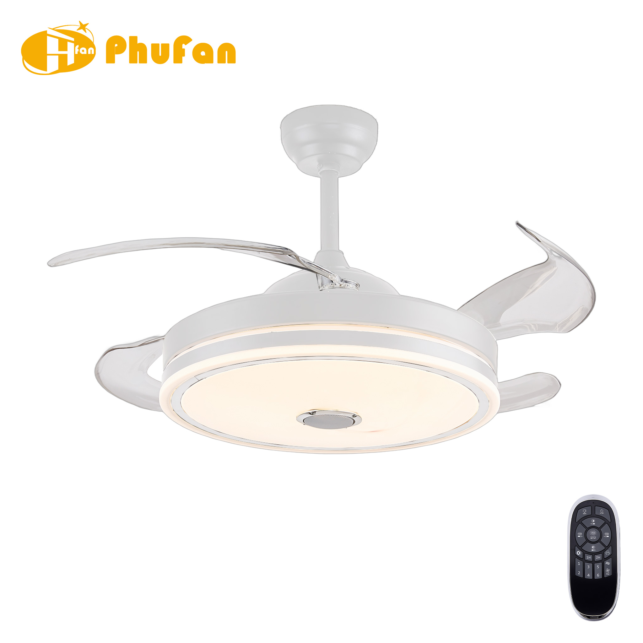 Retractable Ceiling Fan DC Motor RGB Dimmable LED Tuya Smart Control for Villa