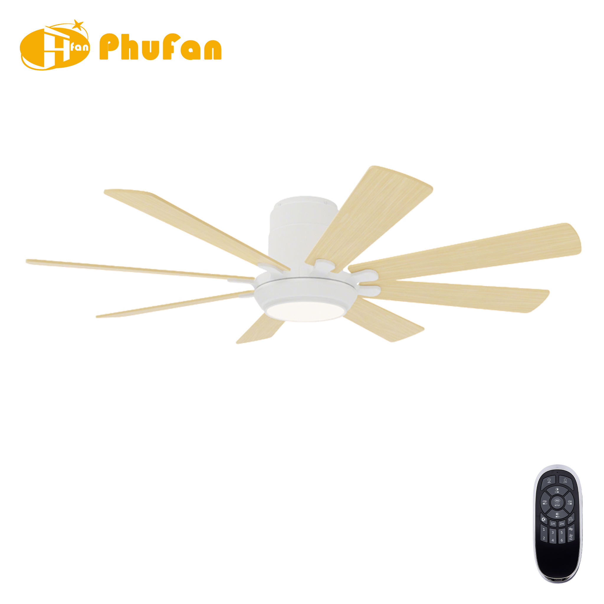 Hugger Ceiling Fan with Light for Living Room - 8 Plywood Blades