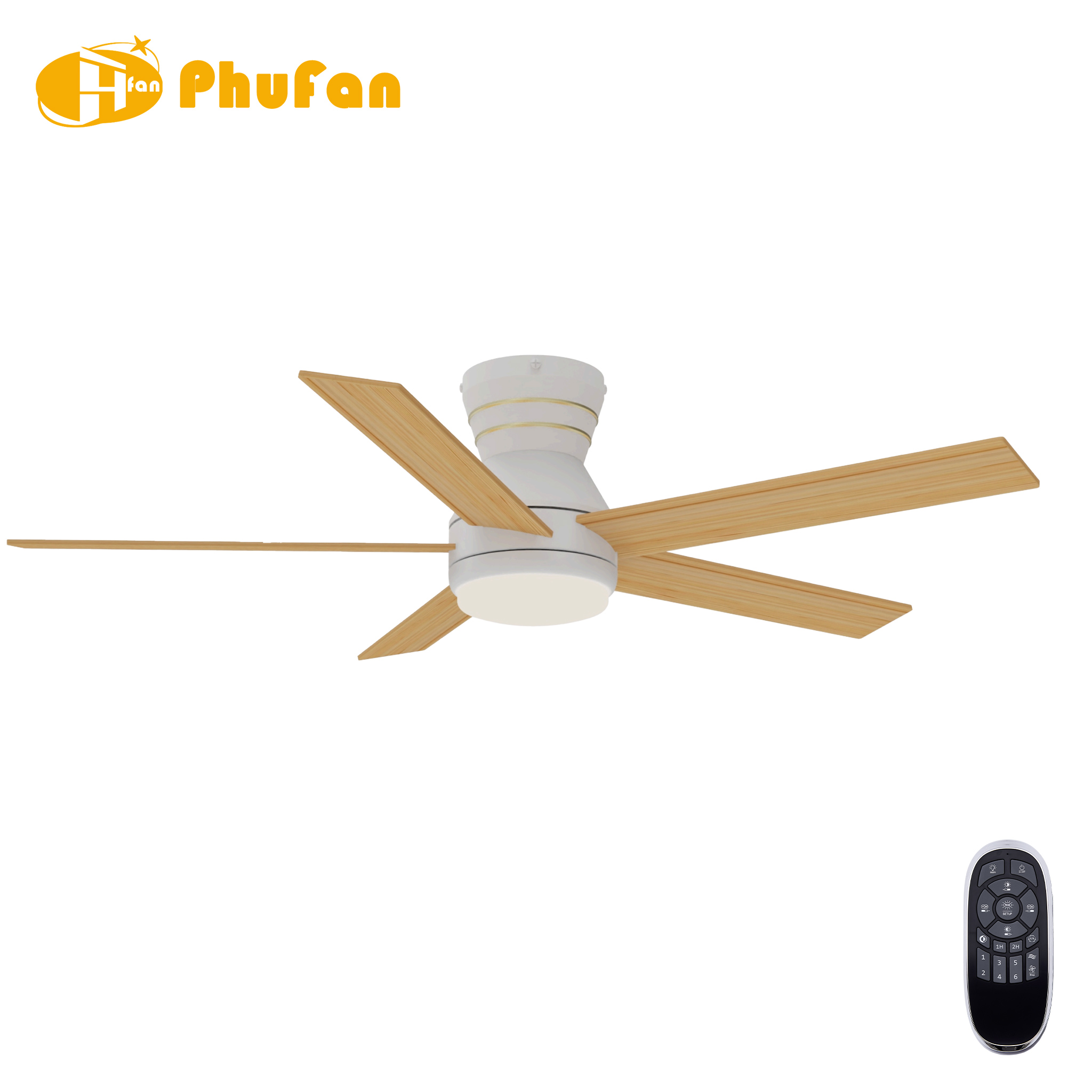 5 Blade Flush Mount Ceiling Fan Light Remote Silent Reversible BLDC Motor