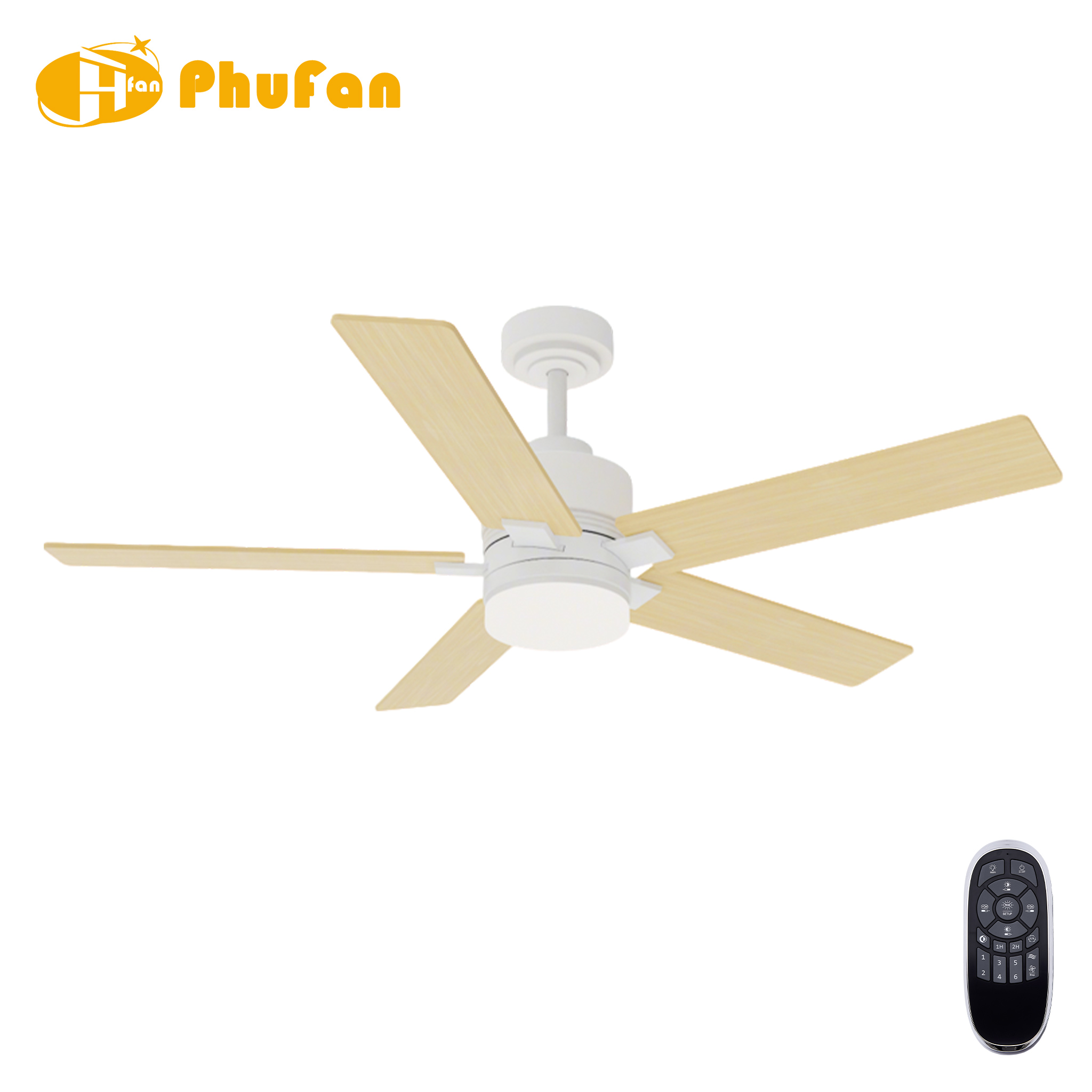 Ceiling Fan with Separate Three-Tone LED Light and Remote