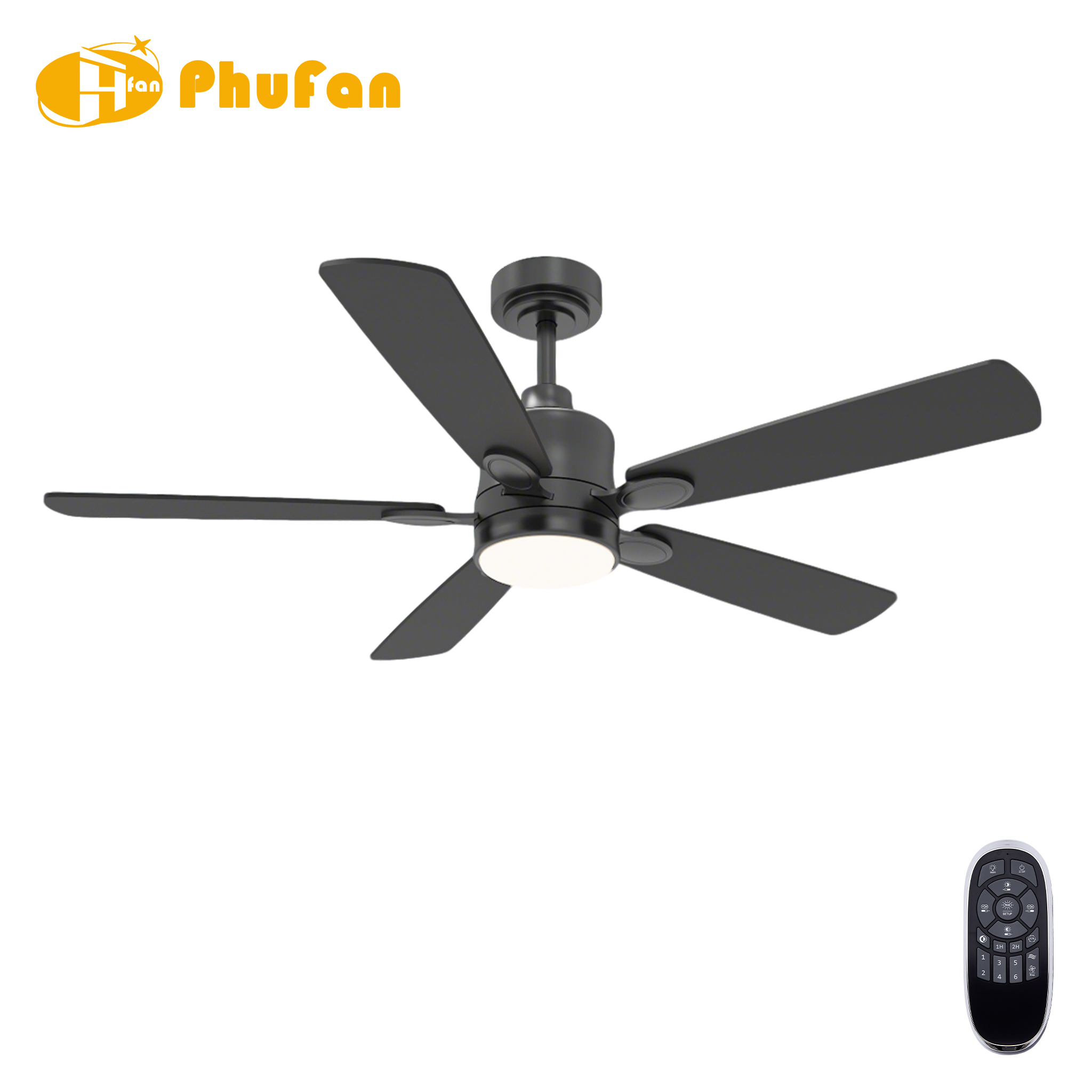 5-Blade Ceiling Fan, Reversible Blades, Dimmable LED Light & Remote for bedroom
