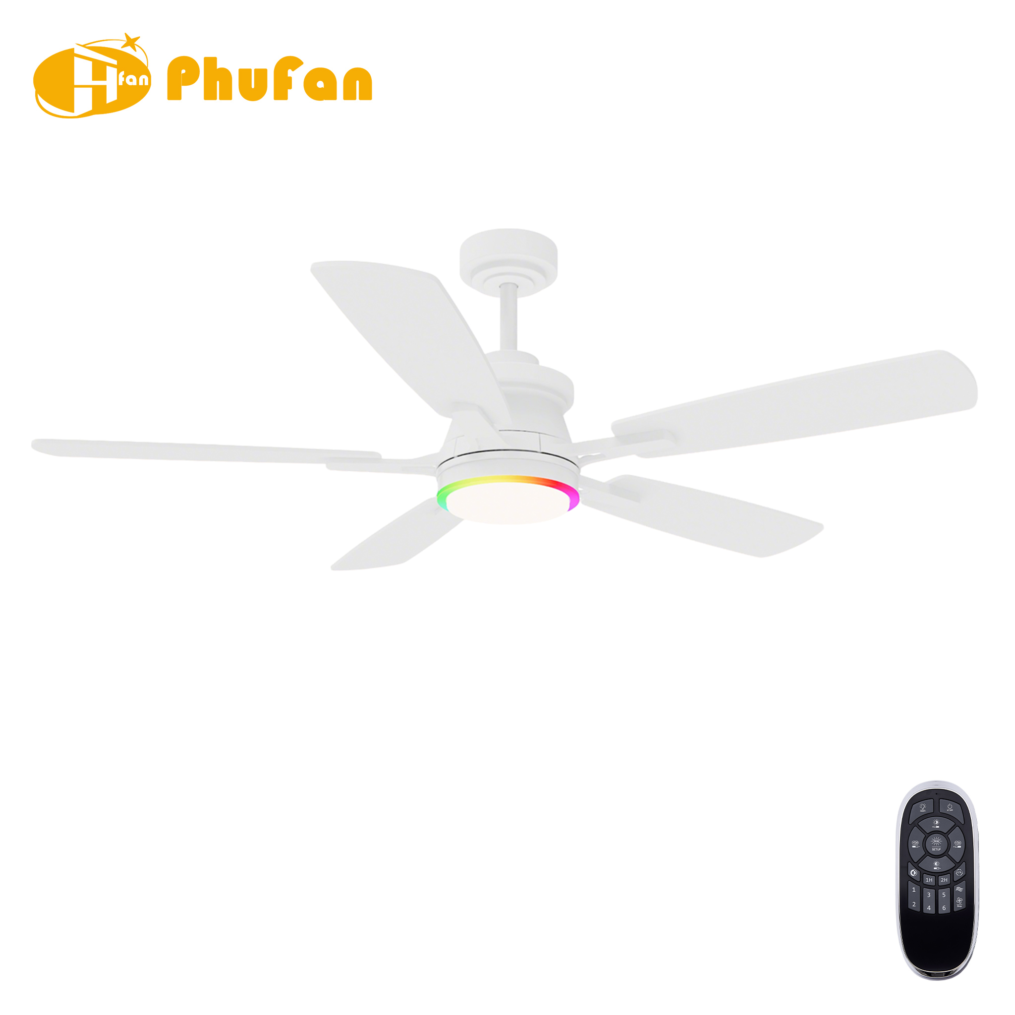 Ceiling Fan with Dimmable LED and RGB Ring Light - Remote Control