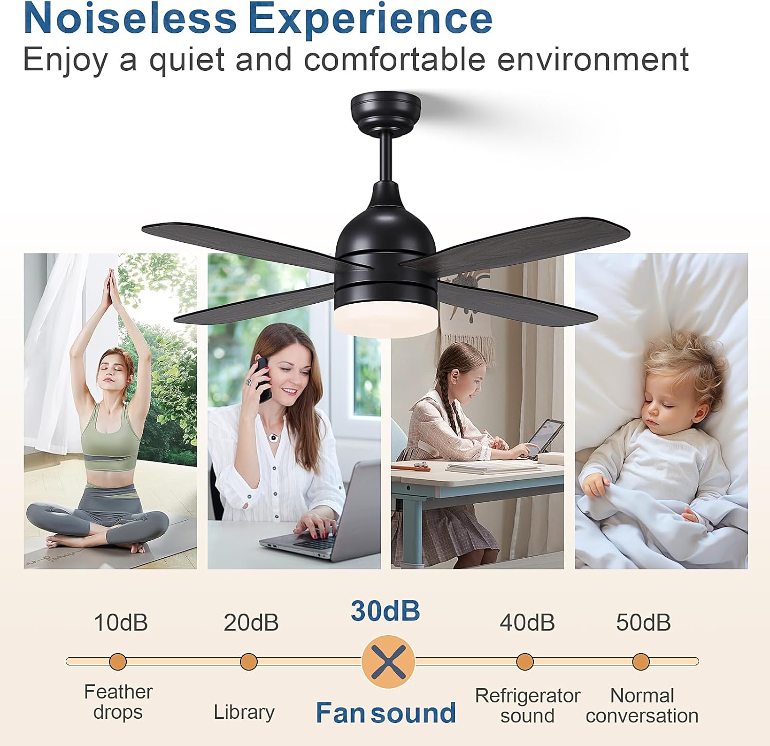 4 Plywood Blade Ceiling Fan Light Remote Silent Reversible BLDC Motor