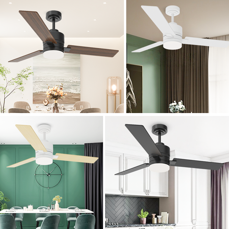 3 Straight Flat Blade Ceiling Fan Light Remote Silent Reversible BLDC Motor