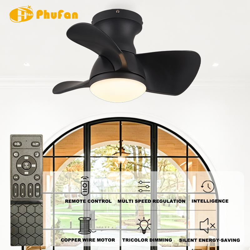 Low Profile Flush Mount 3-Blade Ceiling Fan Light for Balcony Kids Room Laundry