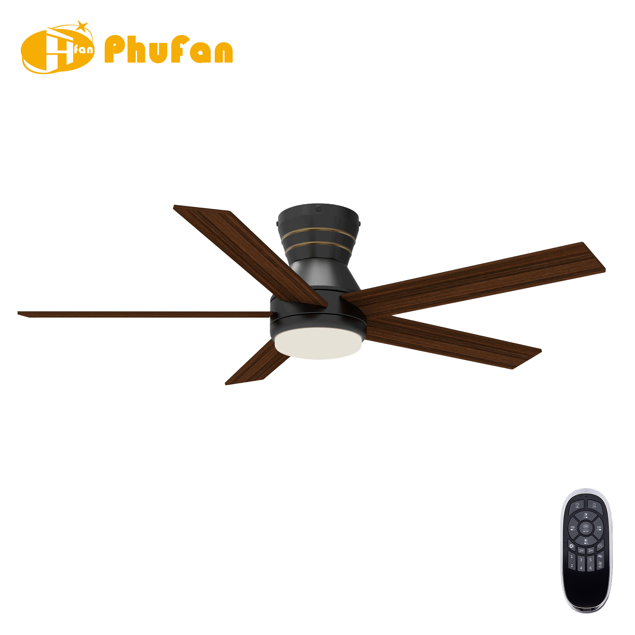 5 Blade Flush Mount Ceiling Fan Light Remote Silent Reversible BLDC Motor