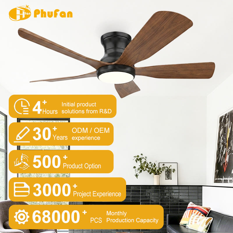 Flush Mount Hugger 5-Blade Ceiling Fan Light Low Lamp for Small Room Hallway
