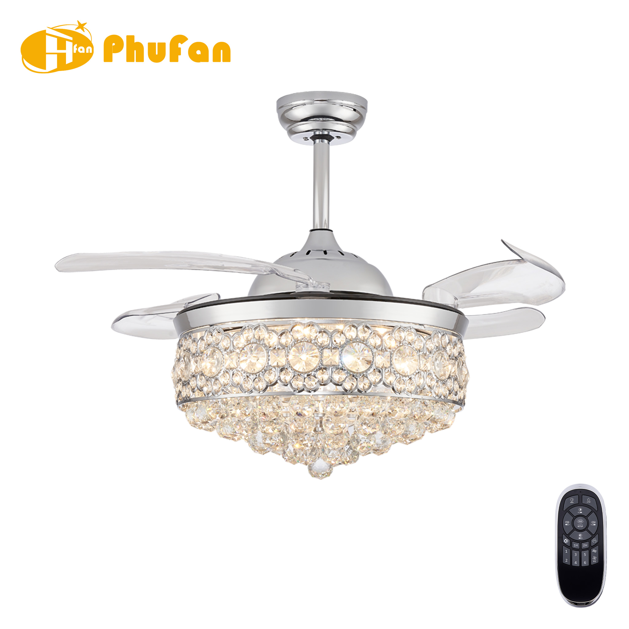 Luxury Crystal Ceiling Fan Light 3 Color Adjustable LED & Remote Control